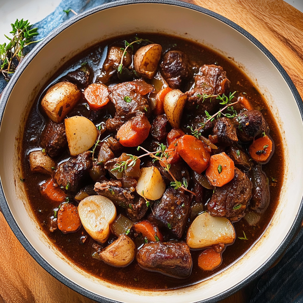 Recipe preparation for Instant Pot Beef Bourguignon with Root Vegetables