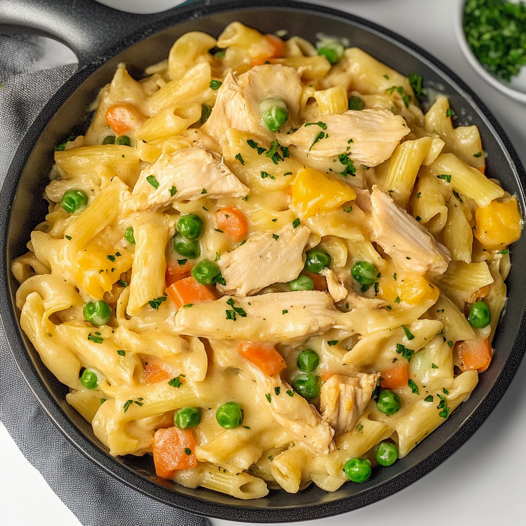 Recipe preparation for Instant Pot Chicken Pot Pie Pasta
