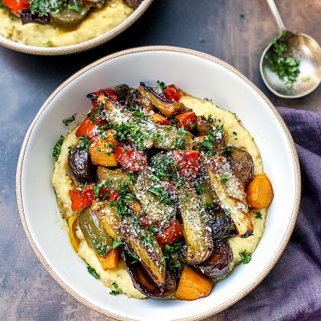 Recipe preparation for Sheet Pan Ratatouille with Parmesan Polenta