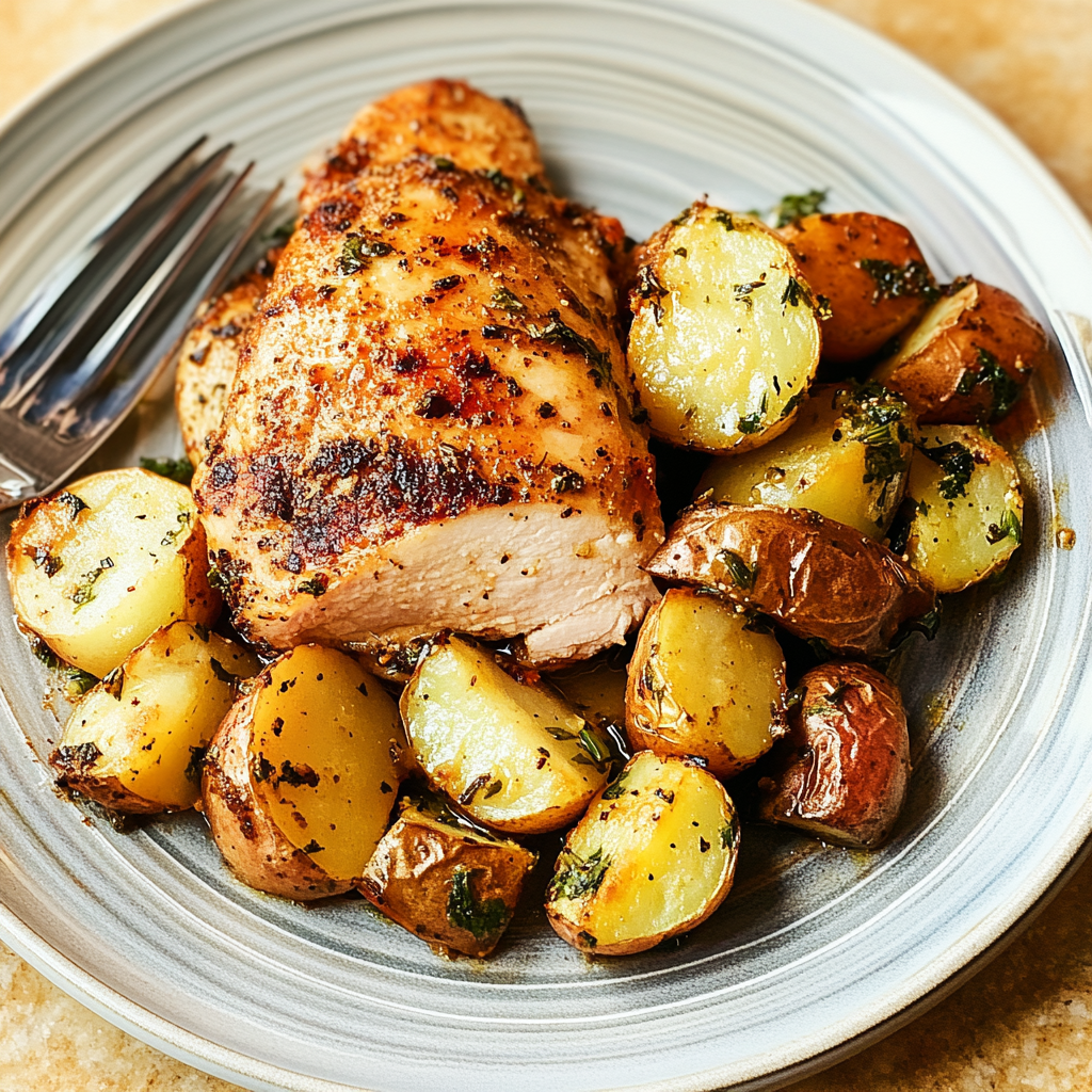 Recipe preparation for Sheet Pan Honey Mustard Turkey Cutlets & Baby Potatoes