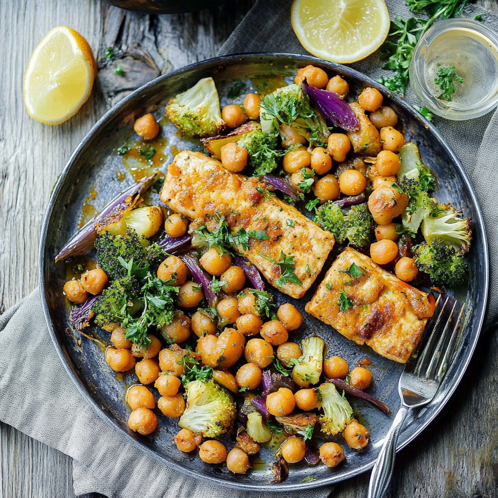 Recipe preparation for Sheet Pan Moroccan Spiced Chickpeas & Root Vegetables