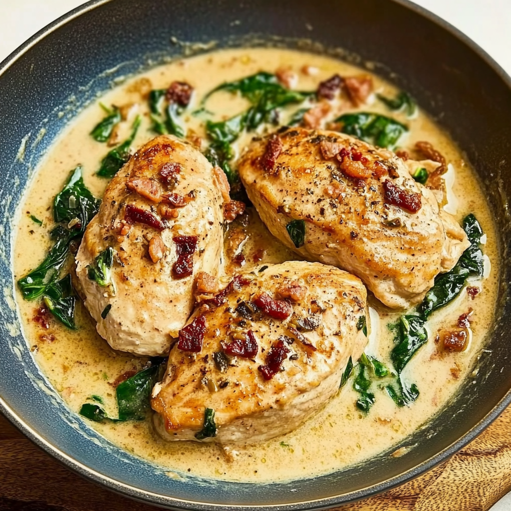 Recipe preparation for Instant Pot Creamy Tuscan Chicken with Spinach & Sun-Dried Tomatoes