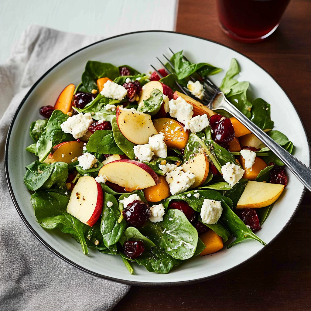 Recipe preparation for 30-Minute Apple-Cranberry Spinach Salad with Goat Cheese