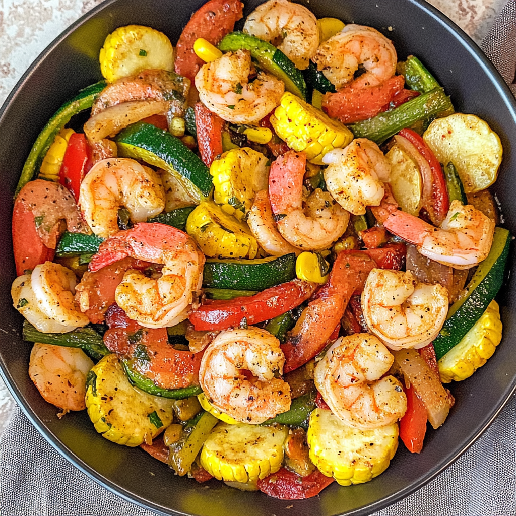 Recipe preparation for Sheet Pan Cajun Shrimp with Corn & Zucchini