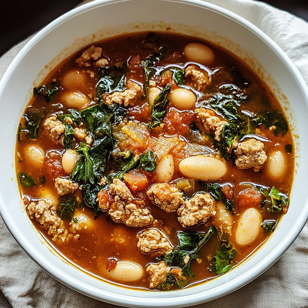 Recipe preparation for Slow Cooker Tuscan Sausage & White Bean Soup