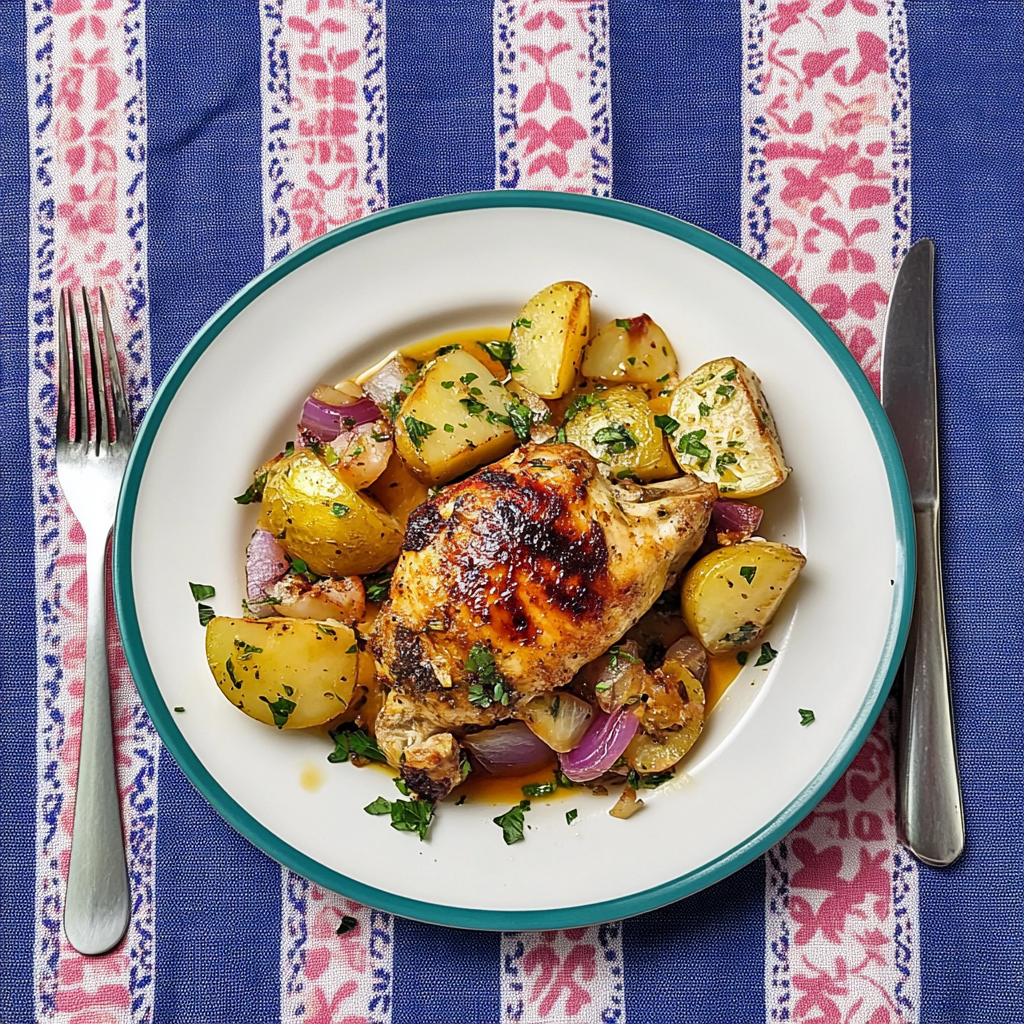 Recipe preparation for Lemon Garlic Chicken & Potatoes Sheet Pan