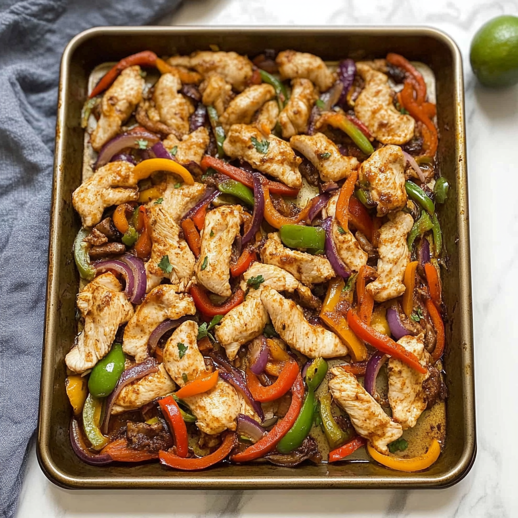 Recipe preparation for Chicken Fajita Sheet Pan Dinner