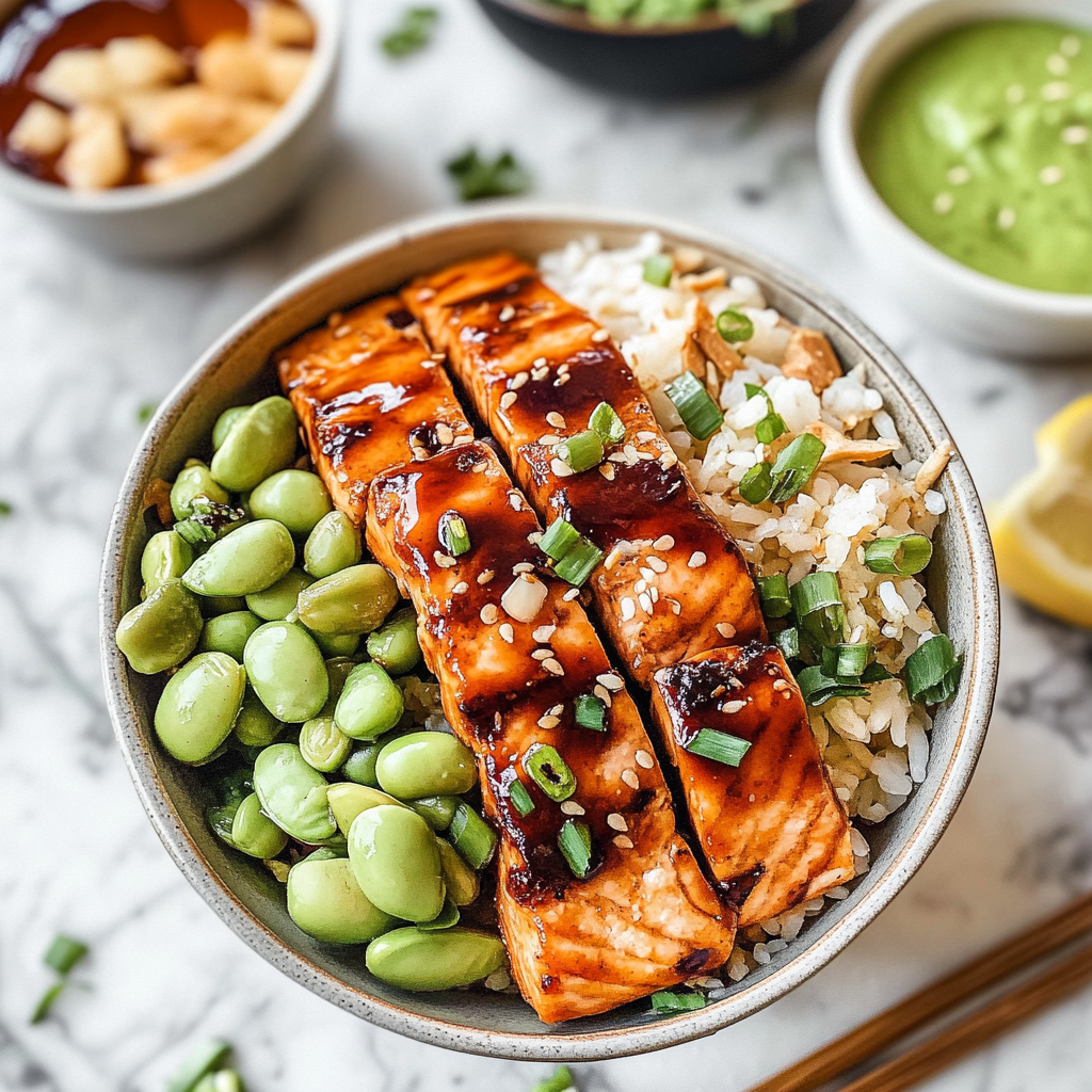 Recipe preparation for Teriyaki Salmon Bowls