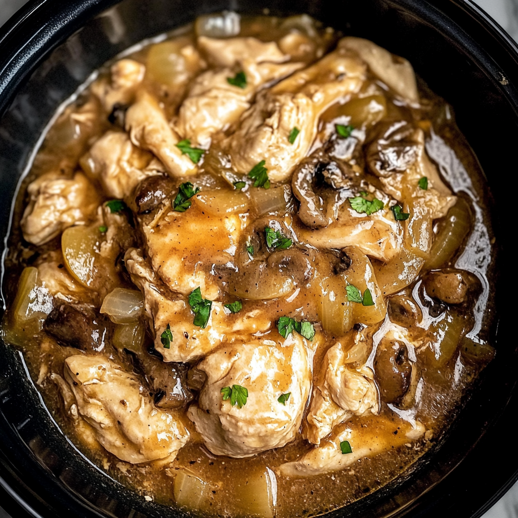 Recipe preparation for Slow Cooker Chicken Marsala Delight