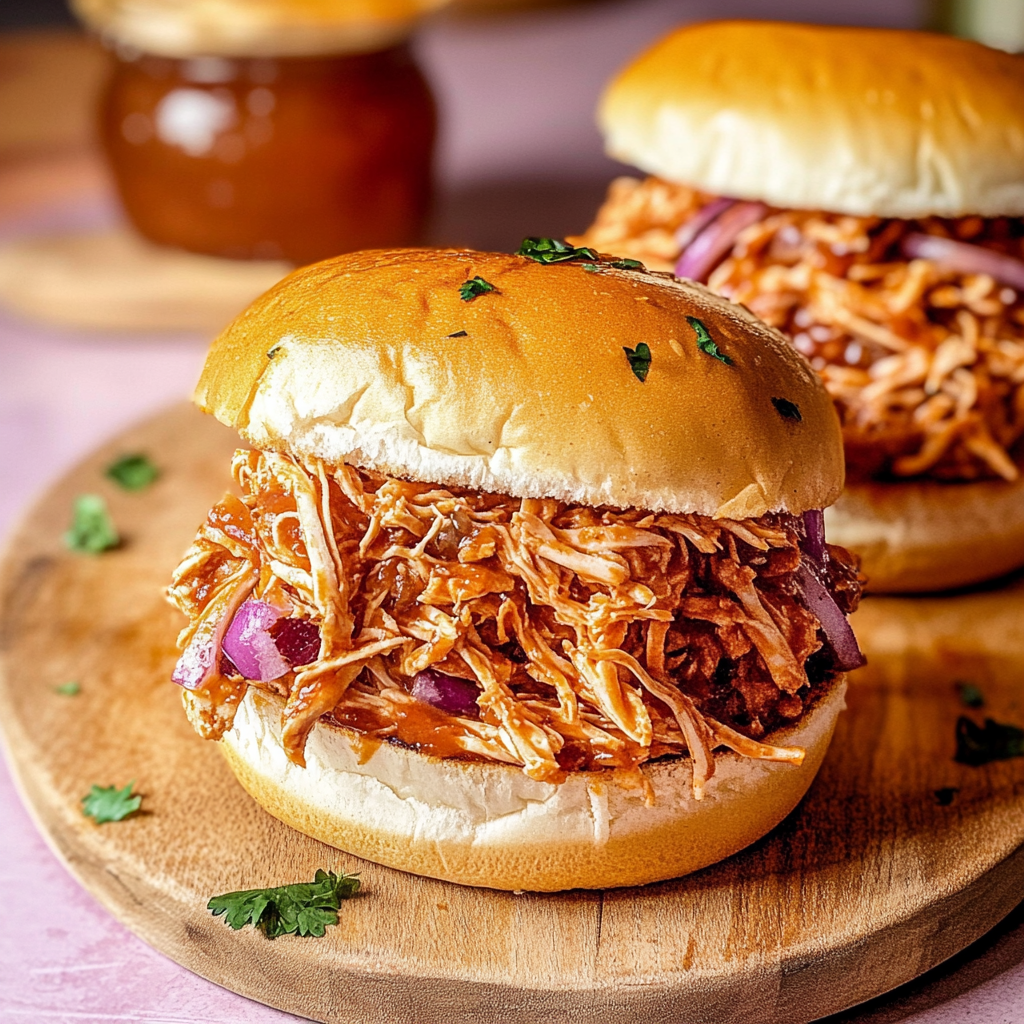 Recipe preparation for Slow Cooker Pulled BBQ Chicken Sandwiches