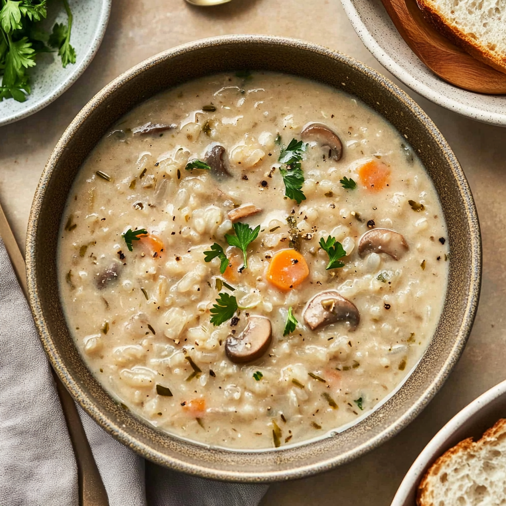 Recipe preparation for Slow Cooker Creamy Wild Rice & Mushroom Soup