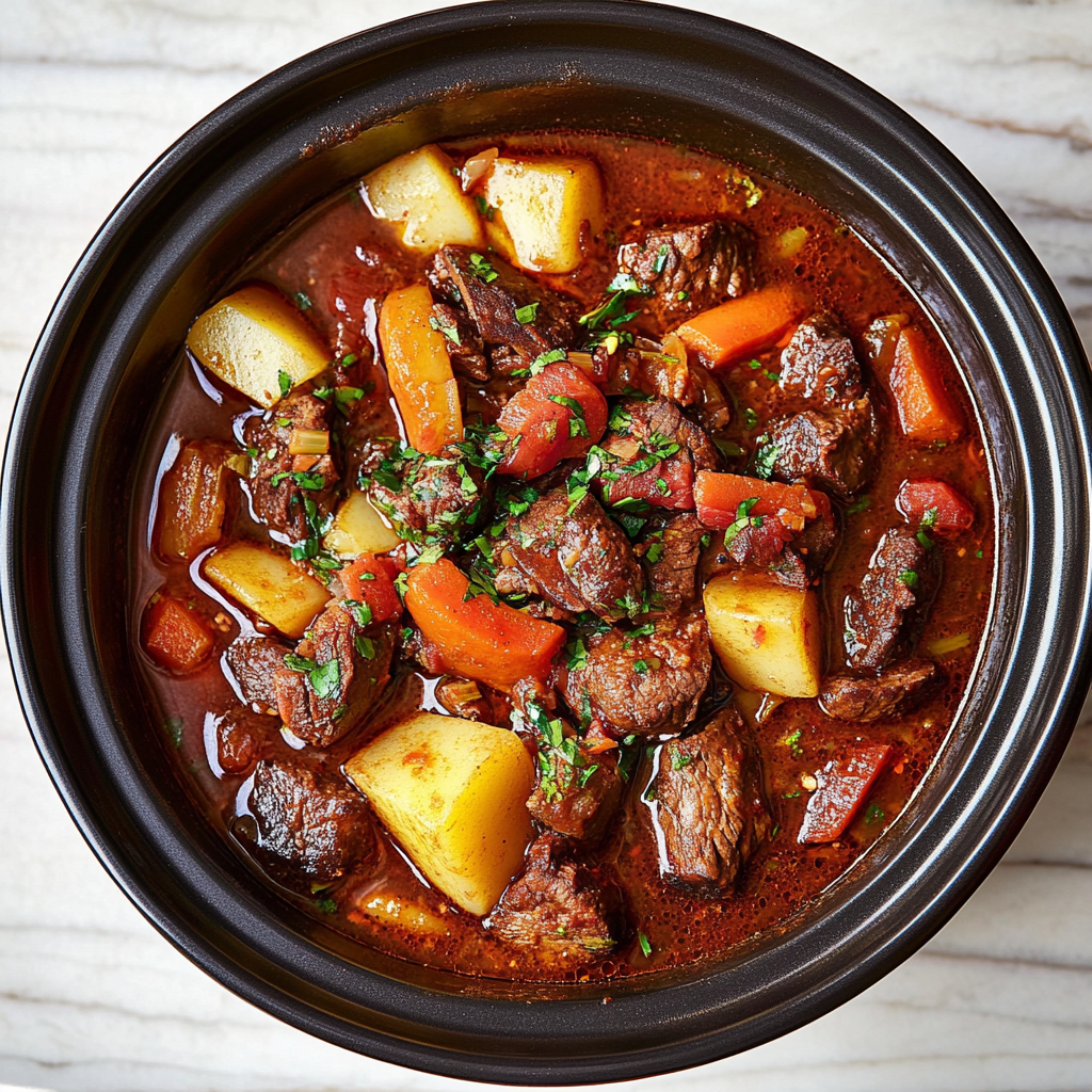 Recipe preparation for Slow Cooker Beef Stew with Red Wine and Herbs