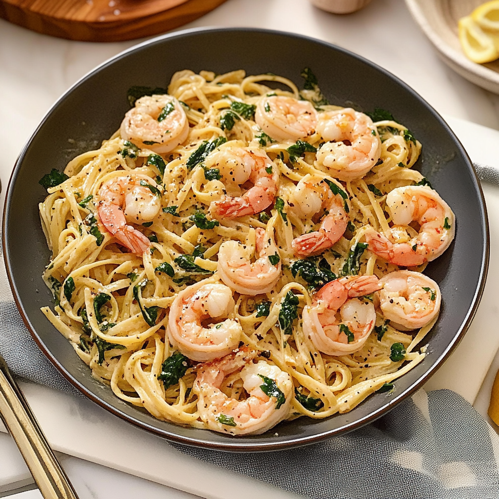Recipe preparation for 30-Minute Lemon Garlic Shrimp Pasta