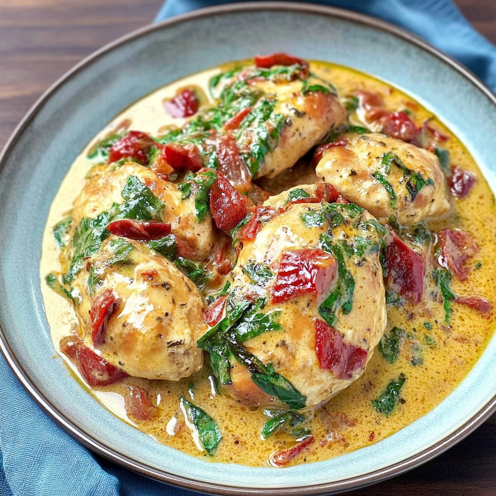 Recipe preparation for Slow Cooker Creamy Tuscan Chicken