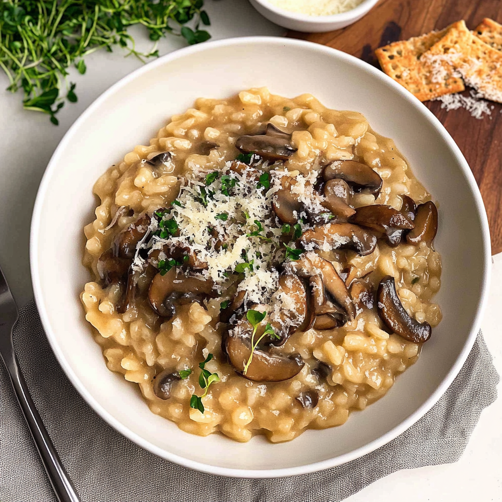 Recipe preparation for Instant Pot Risotto with Mushrooms and Parmesan