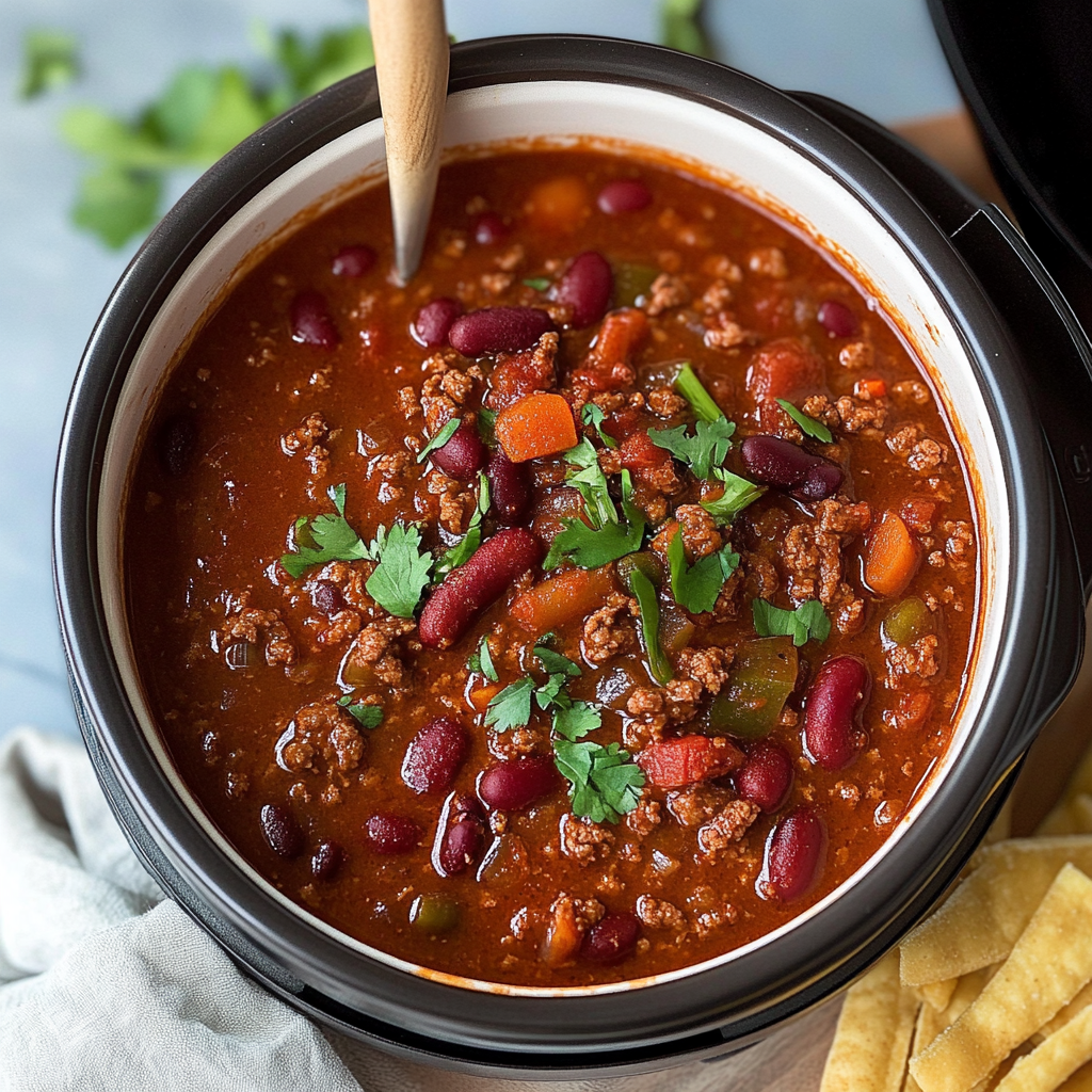 Recipe preparation for Instant Pot Chili with Ground Beef and Beans