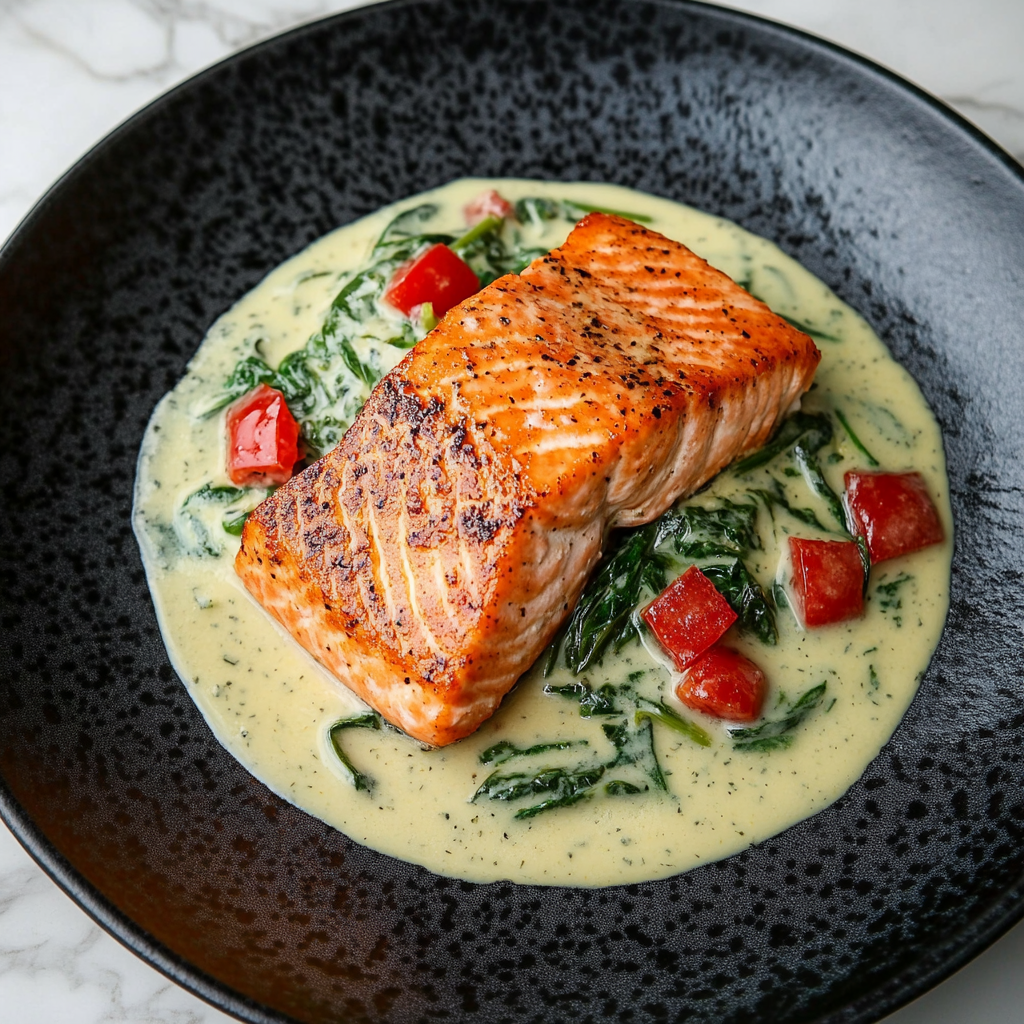 Recipe preparation for 30-Minute Salmon with Creamy Spinach Sauce