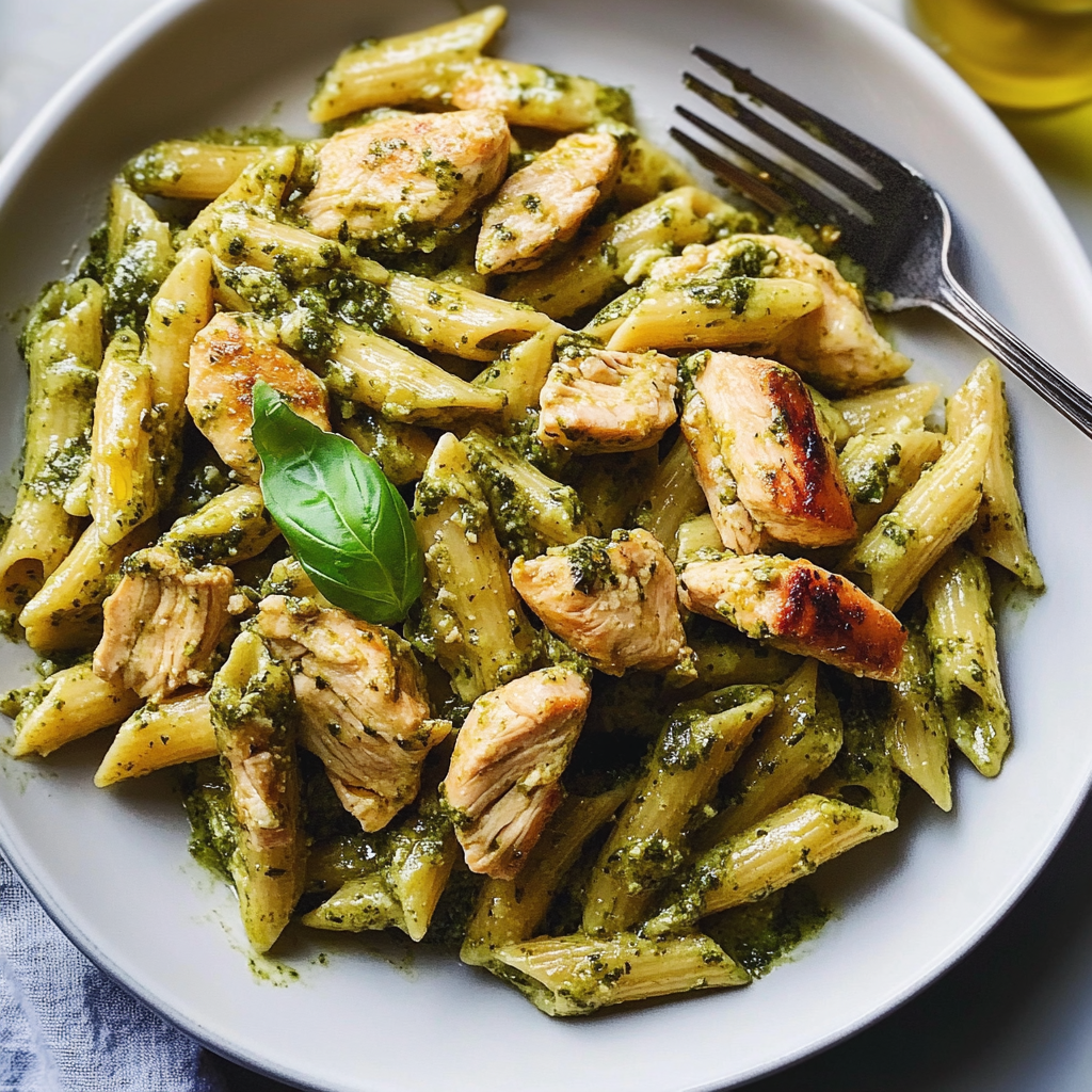 Recipe preparation for 30-Minute Pesto Chicken Pasta