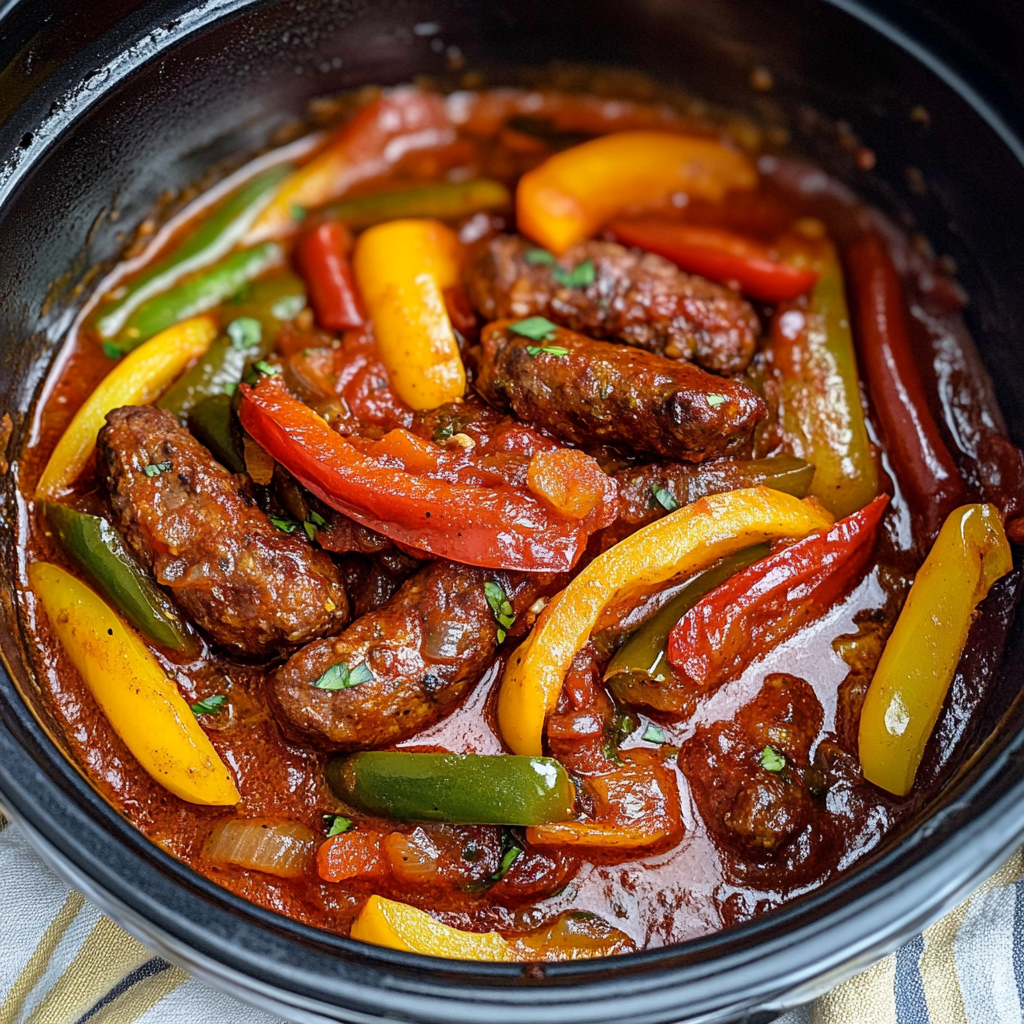Recipe preparation for Slow Cooker Italian Sausage and Peppers