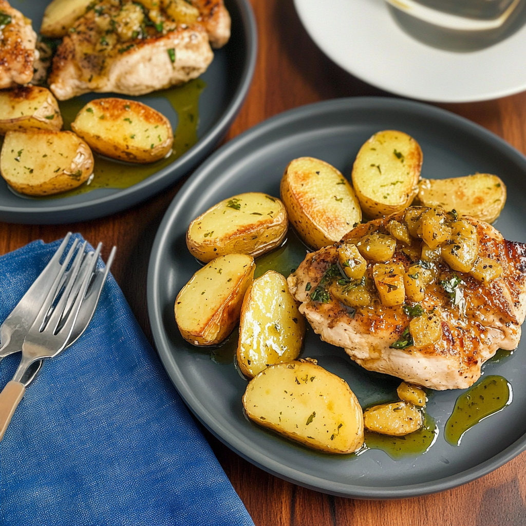 Recipe preparation for Sheet Pan Honey Mustard Chicken and Potatoes