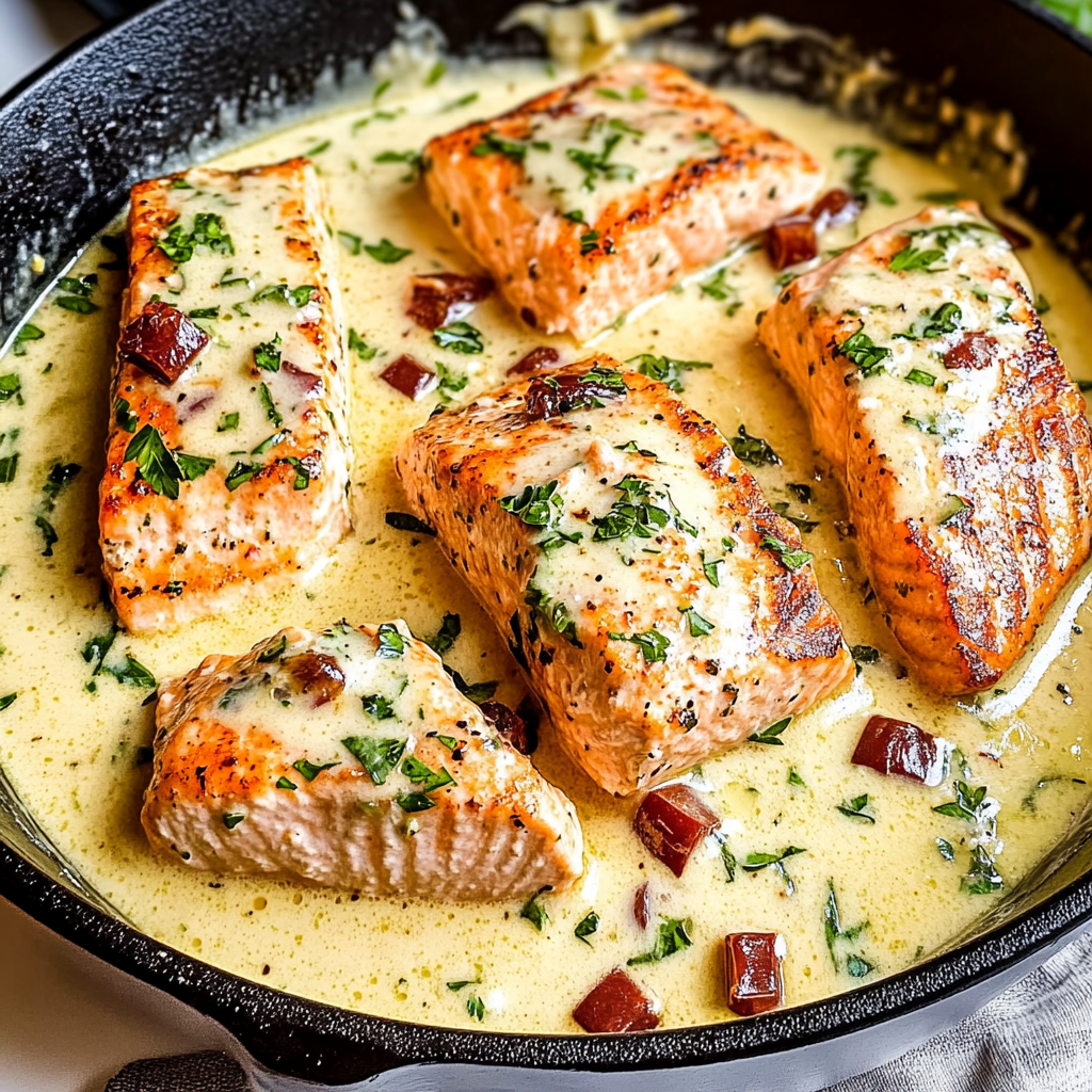 Recipe preparation for 30-Minute Creamy Tuscan Salmon