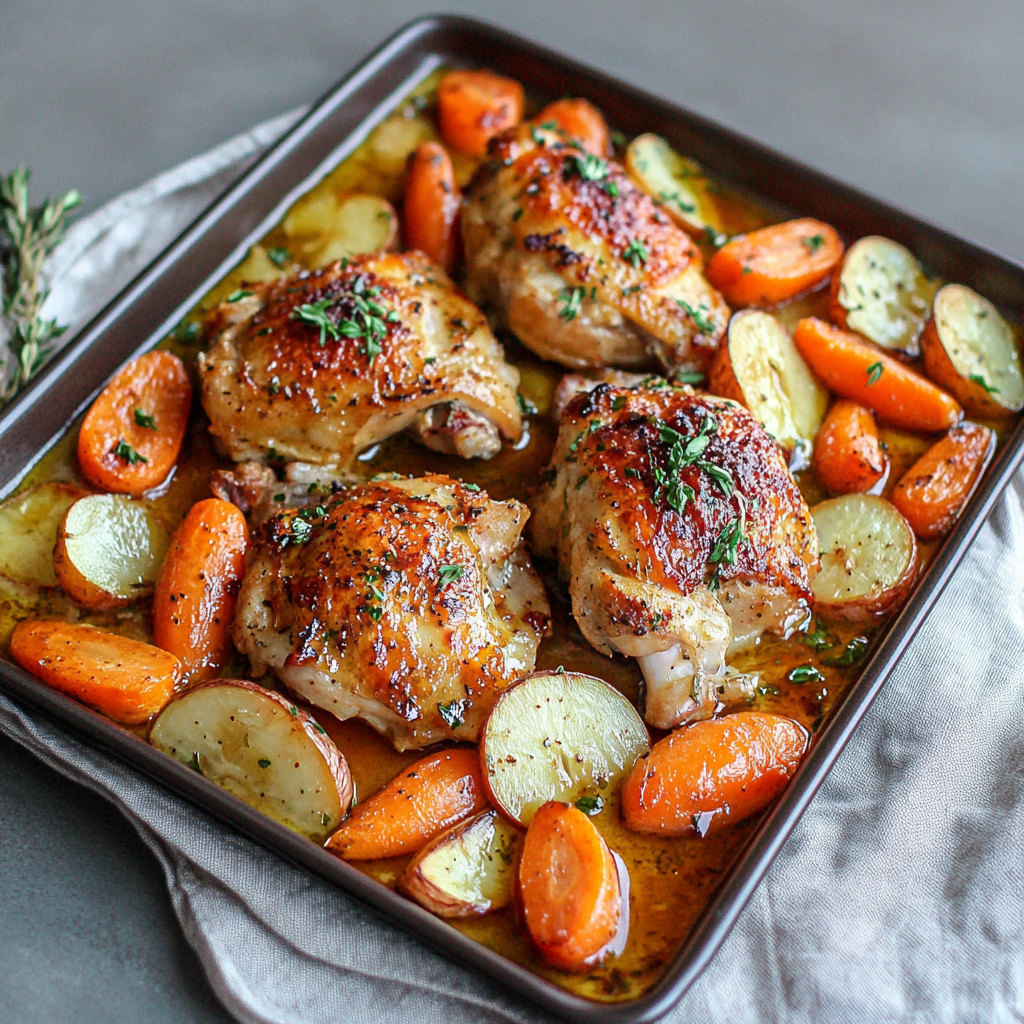 Recipe preparation for Sheet Pan Roasted Pomegranate Chicken with Carrots
