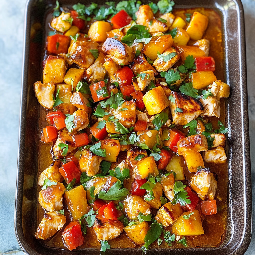 Recipe preparation for Hawaiian Chicken Sheet Pan