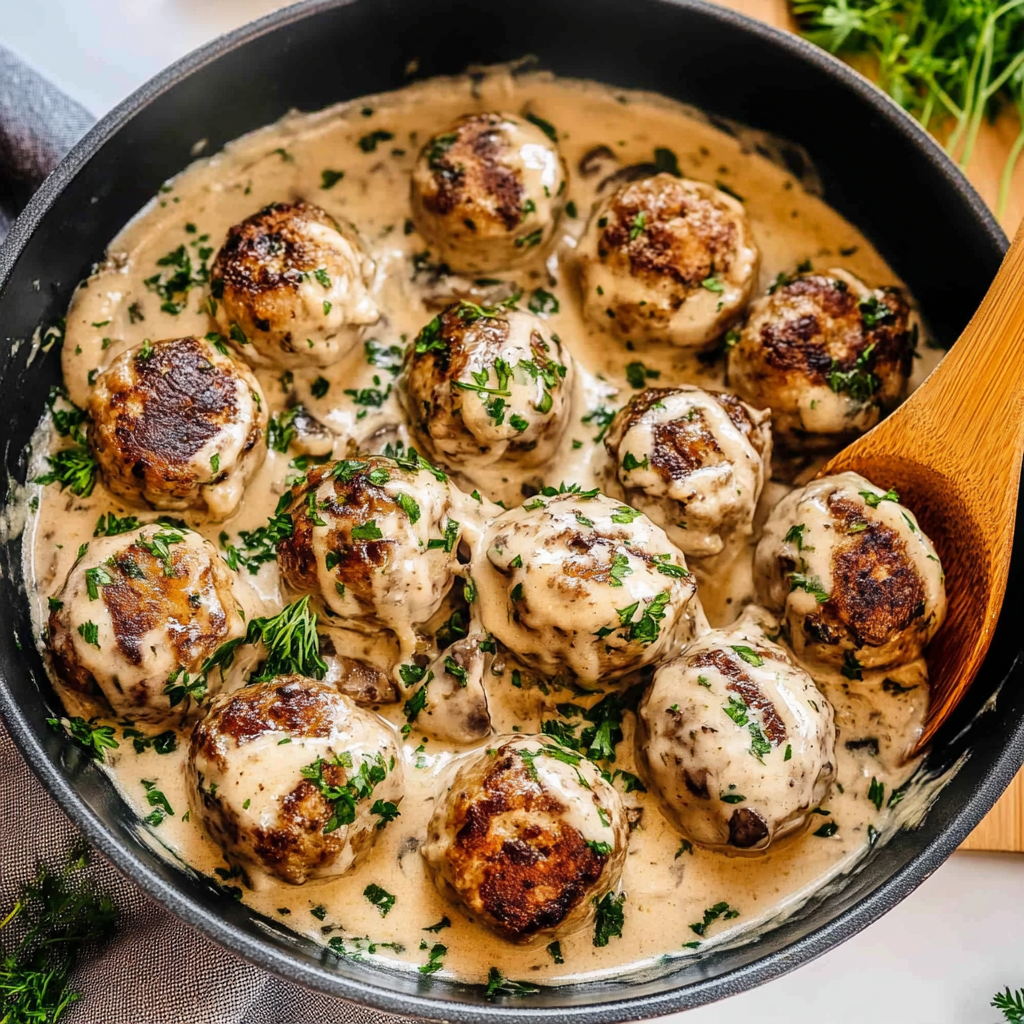 Recipe preparation for 30-Minute Creamy mushroom chicken meatballs