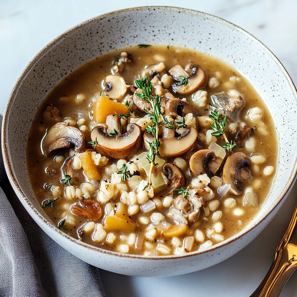 Recipe preparation for Slow Cooker Herbed Wild Mushroom Barley Soup