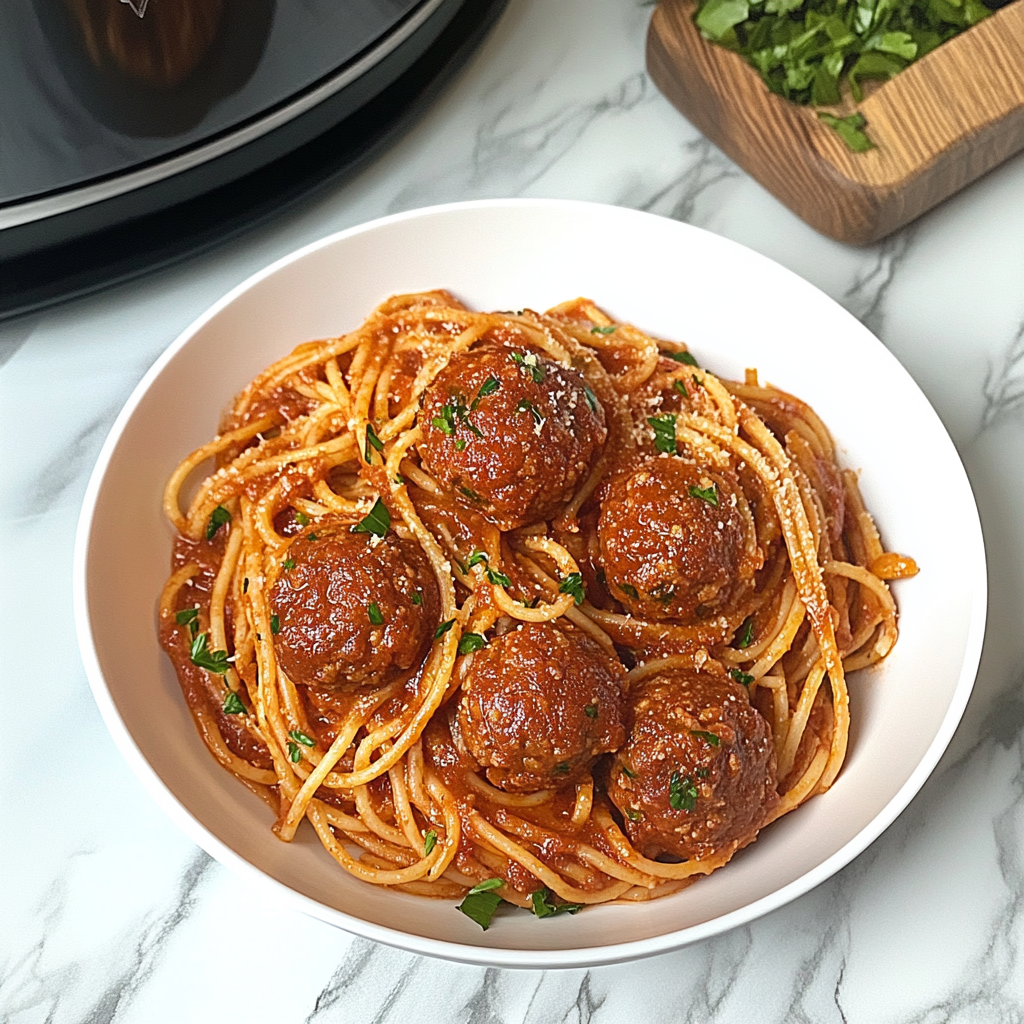 Recipe preparation for Instant Pot Spaghetti and meatballs