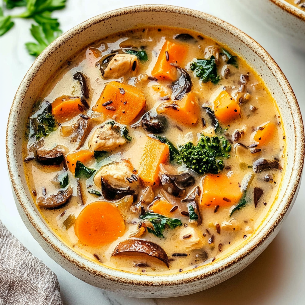 Recipe preparation for Instant Pot Pumpkin Sage Chicken & Wild Rice Stew