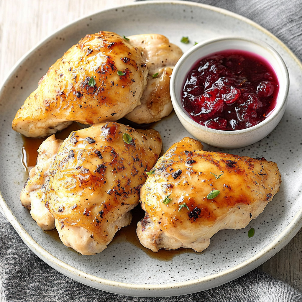 Recipe preparation for Quick Skillet Maple Bourbon Chicken with Cranberry Pan Sauce