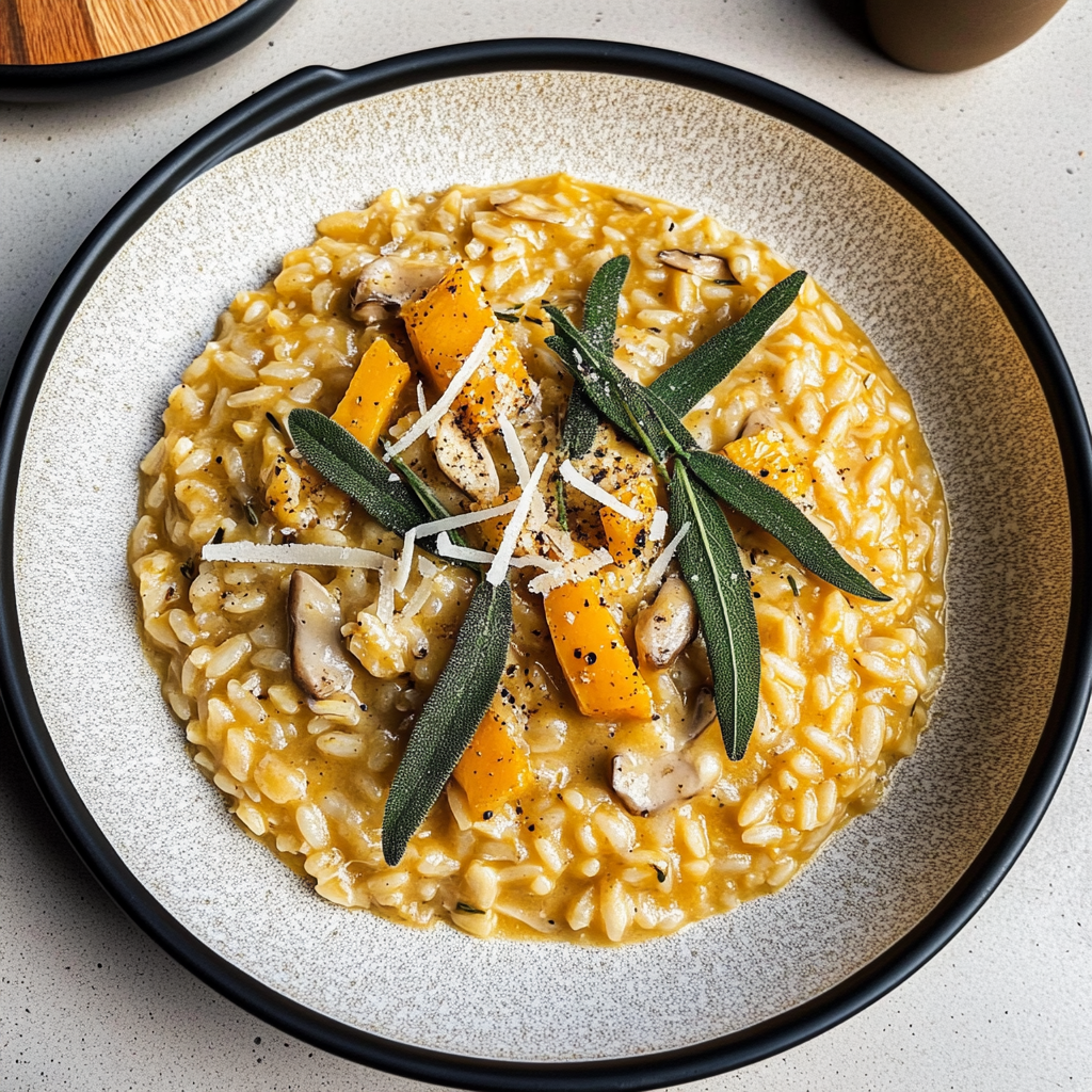 Recipe preparation for Instant Pot Mushroom Risotto with Sage & Butternut Squash