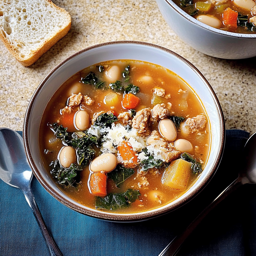 Recipe preparation for Slow Cooker Tuscan White Bean & Kale Soup