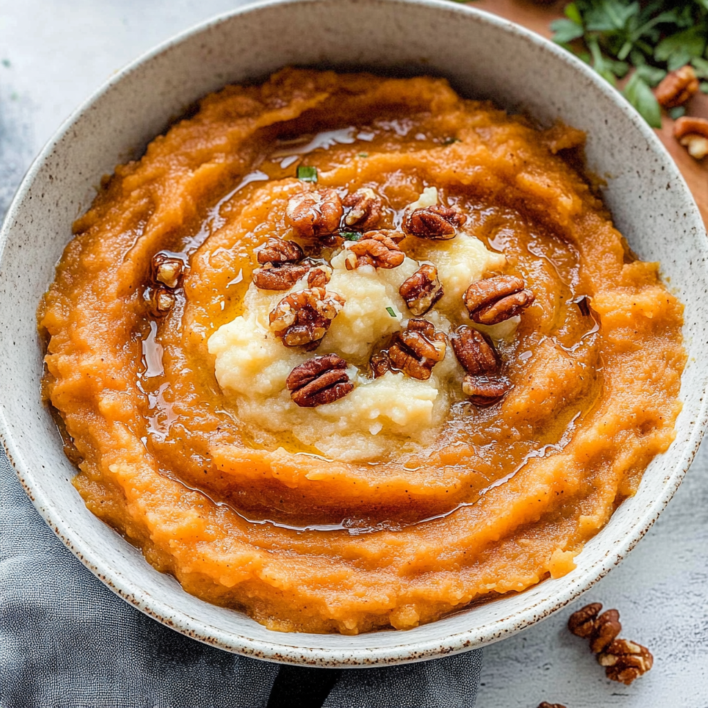 Recipe preparation for Slow Cooker Maple Pecan Sweet Potato Mash
