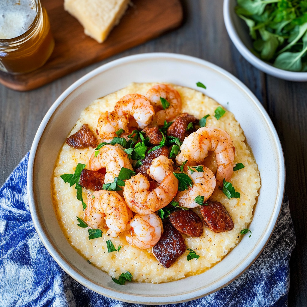 Recipe preparation for 30 minute Cajun Shrimp and Grits Bowls