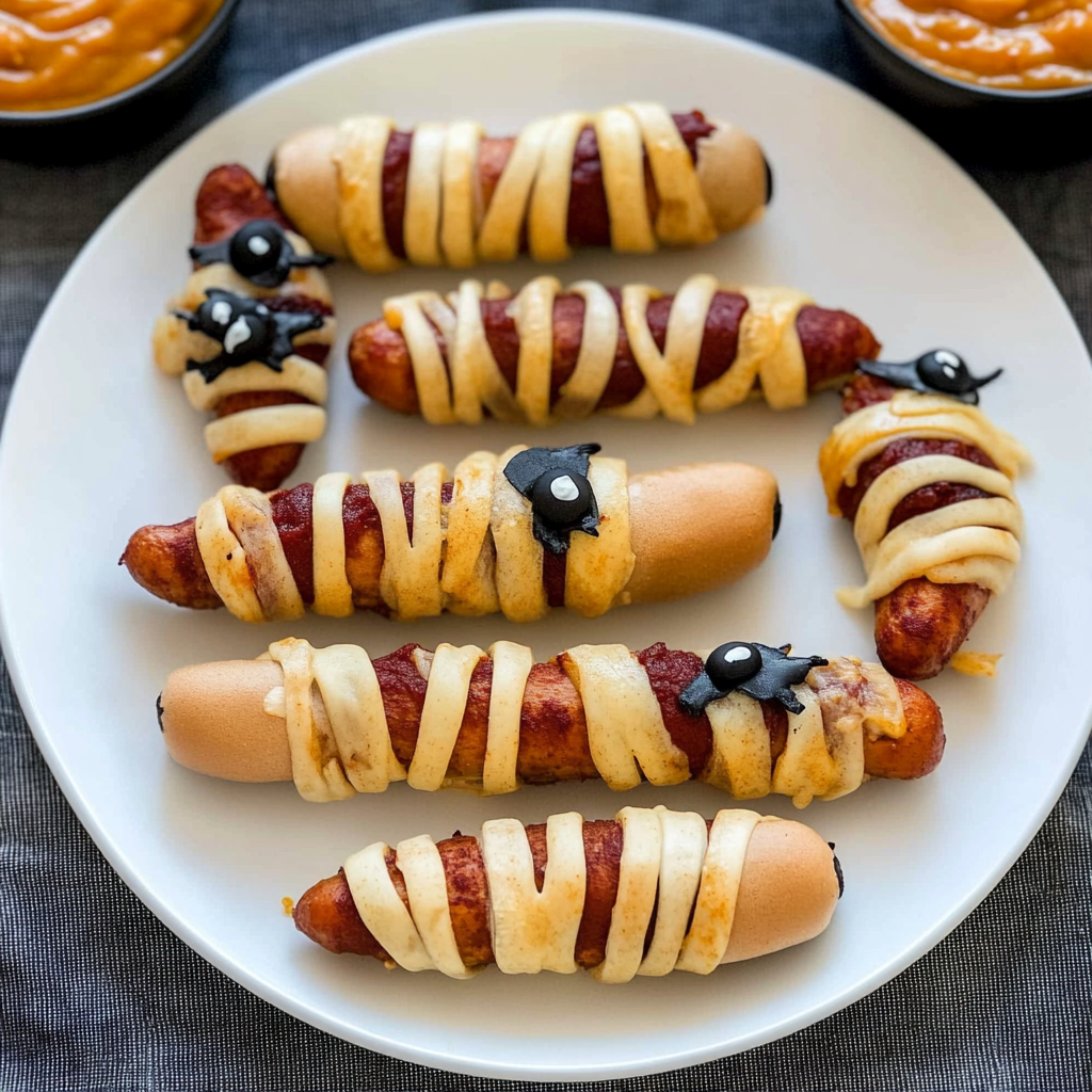 Recipe preparation for Spooky Mummy Hot Dogs