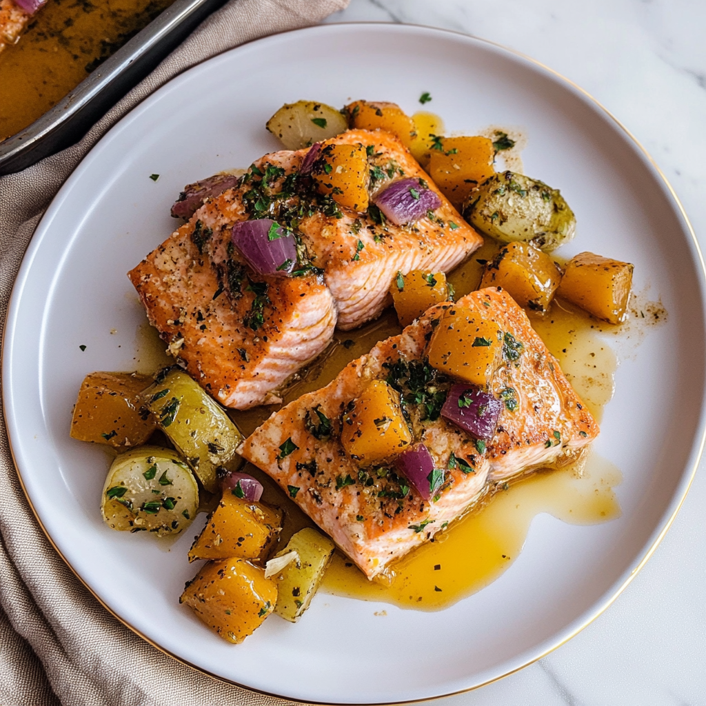 Recipe preparation for Sheet Pan Salmon with Maple Dijon Glaze
