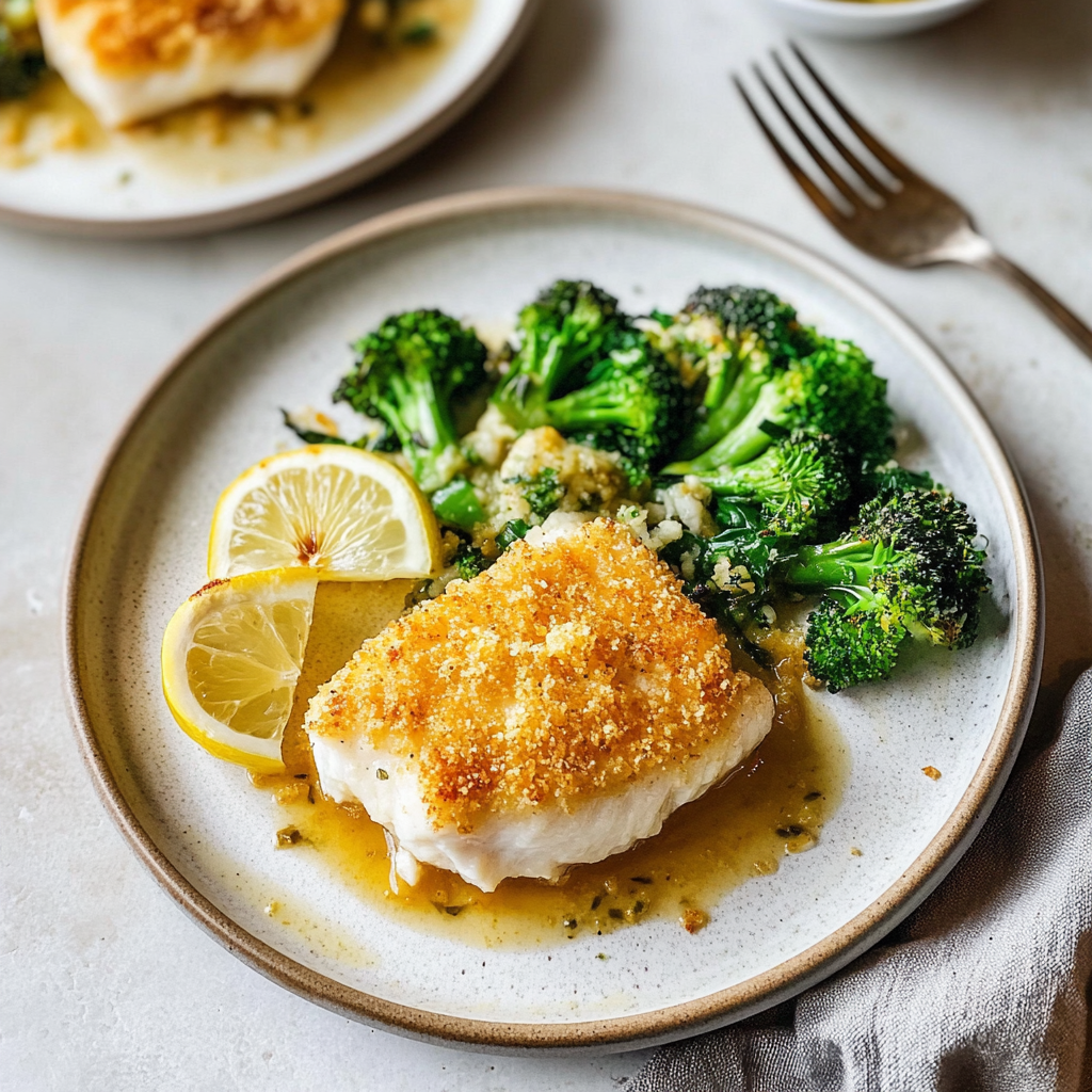 Recipe preparation for Sheet Pan Parmesan Crusted Cod with Roasted Broccolini