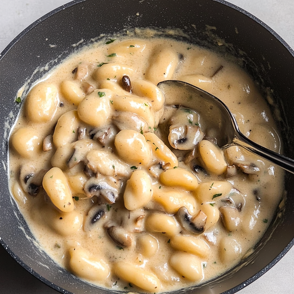 Recipe preparation for Creamy Mushroom Gnocchi