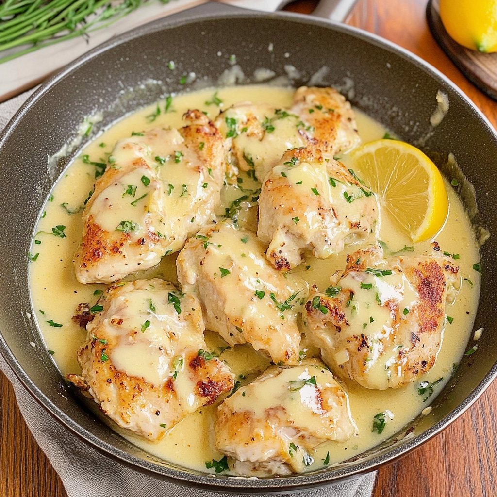Recipe preparation for Garlic Lemon Chicken Skillet