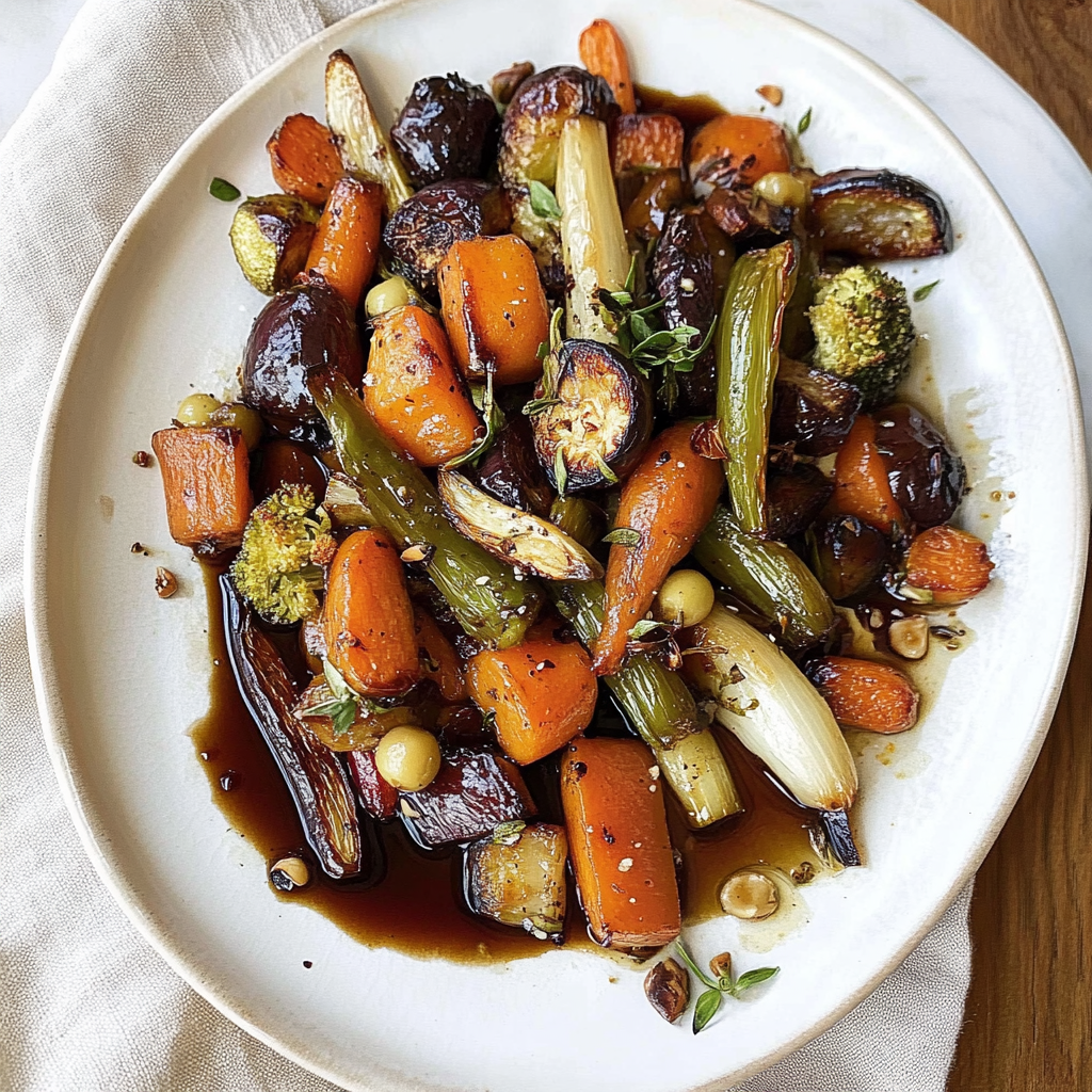 Recipe preparation for Sheet Pan Roast Veggies with Honey Balsamic Glaze