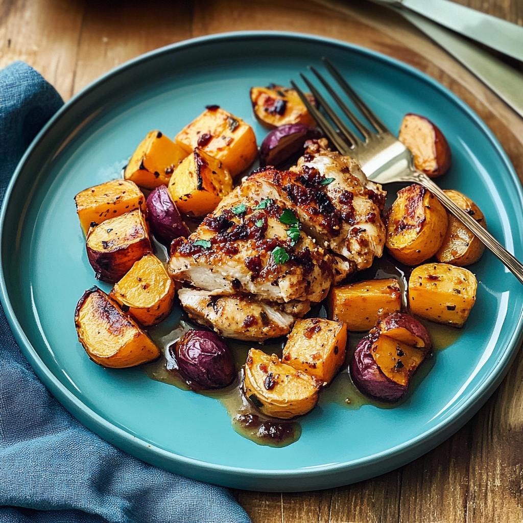 Recipe preparation for Sheet Pan BBQ Chicken and Sweet Potatoes