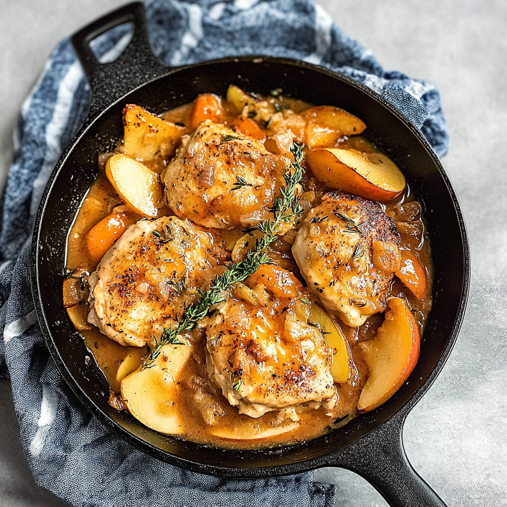 Recipe preparation for 30 minute Apple Cider Glazed Chicken Skillet