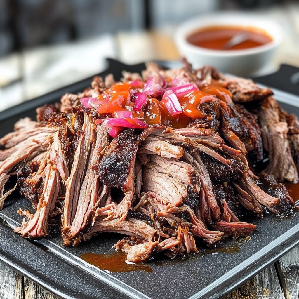 Recipe preparation for Smoky Bourbon Pulled Beef