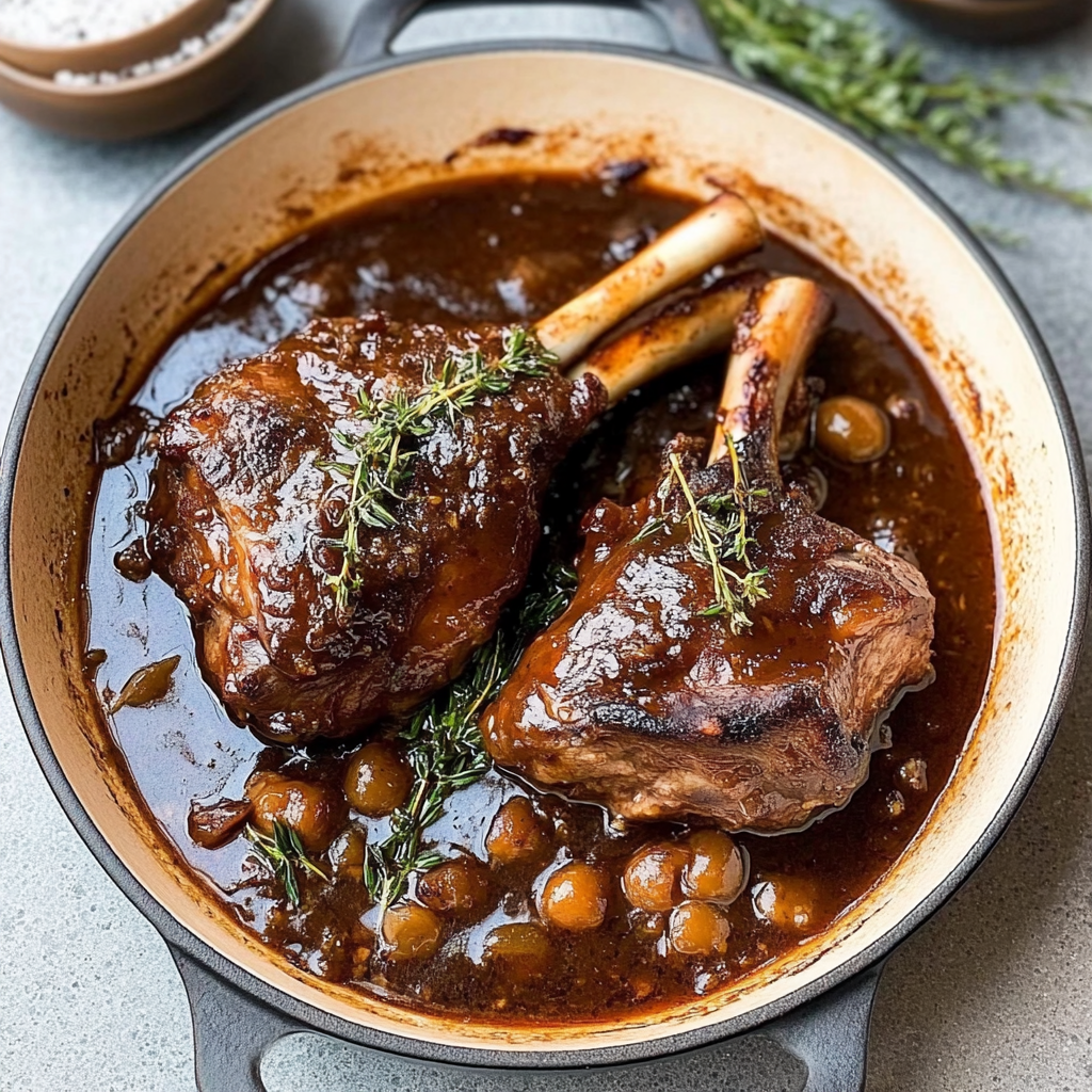 Recipe preparation for Slow-Cooked Lamb Shanks