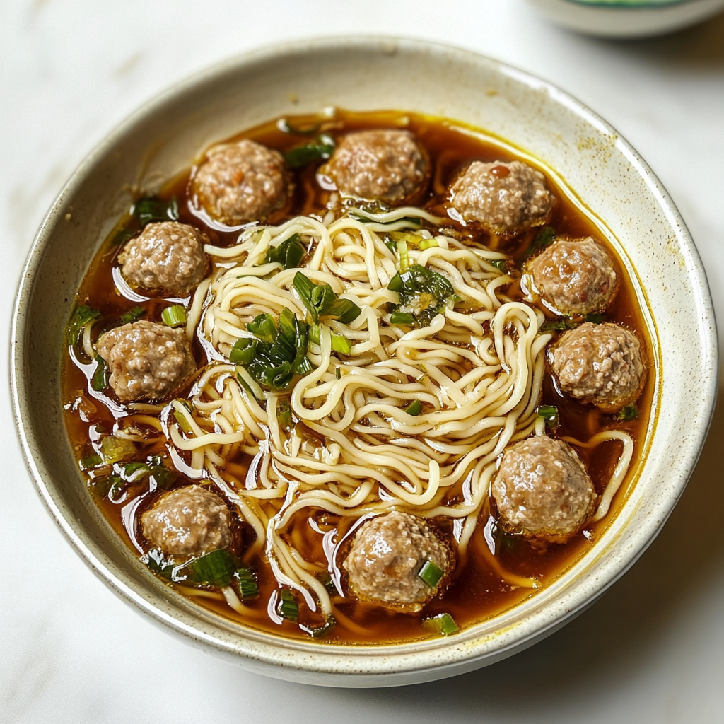 Recipe preparation for Easy Meatball Soup with noodles