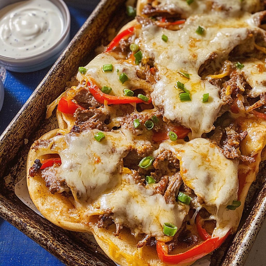 Recipe preparation for Sheet Pan Philly Cheesesteak