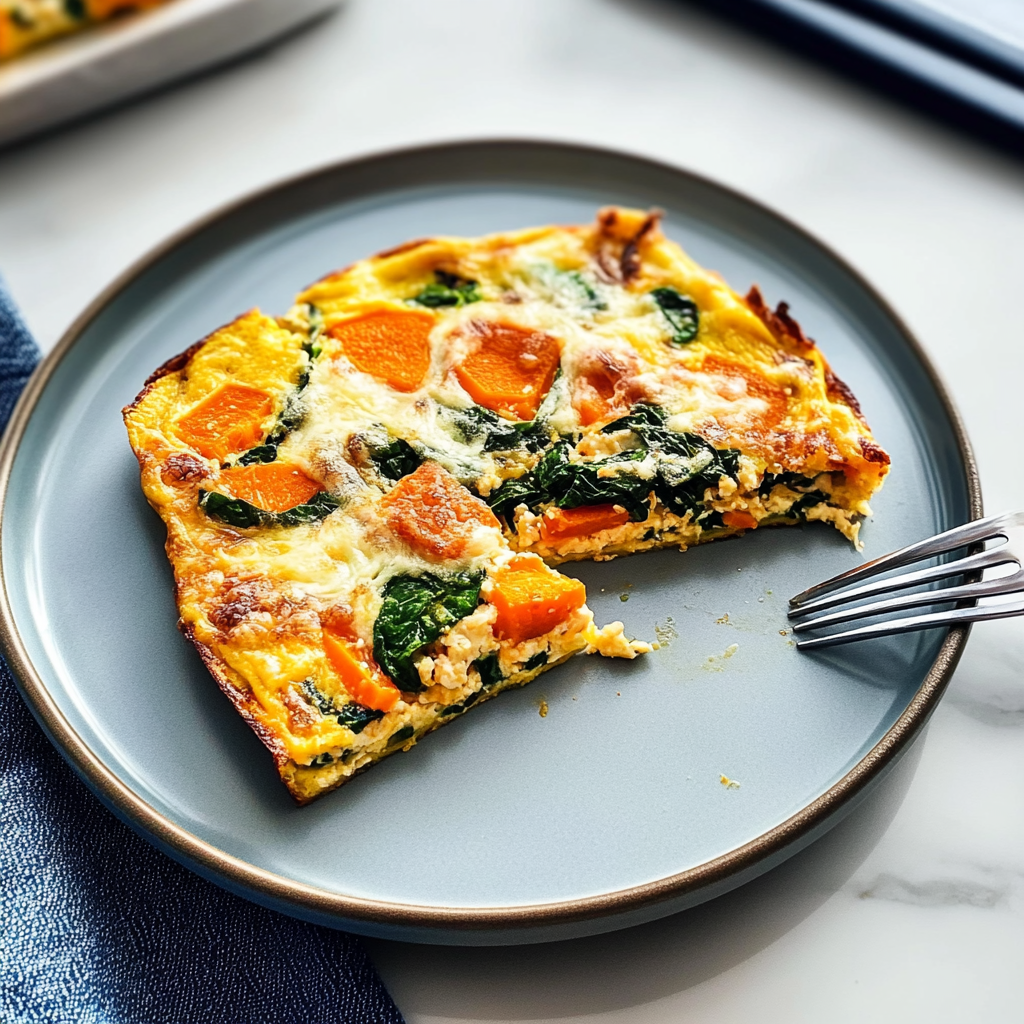 Recipe preparation for Sheet Pan Sweet Potato Spinach Omelette