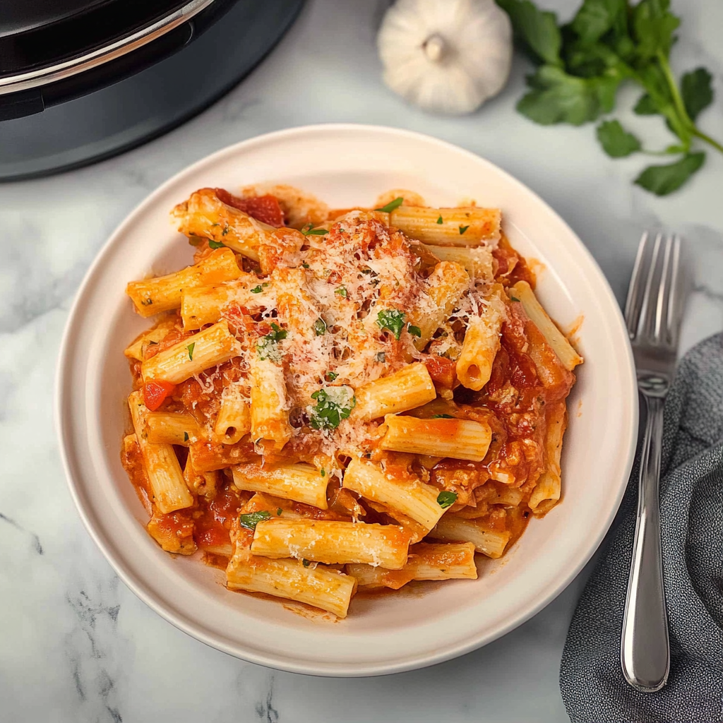 Recipe preparation for Instant Pot Dump and Start Creamy Ziti